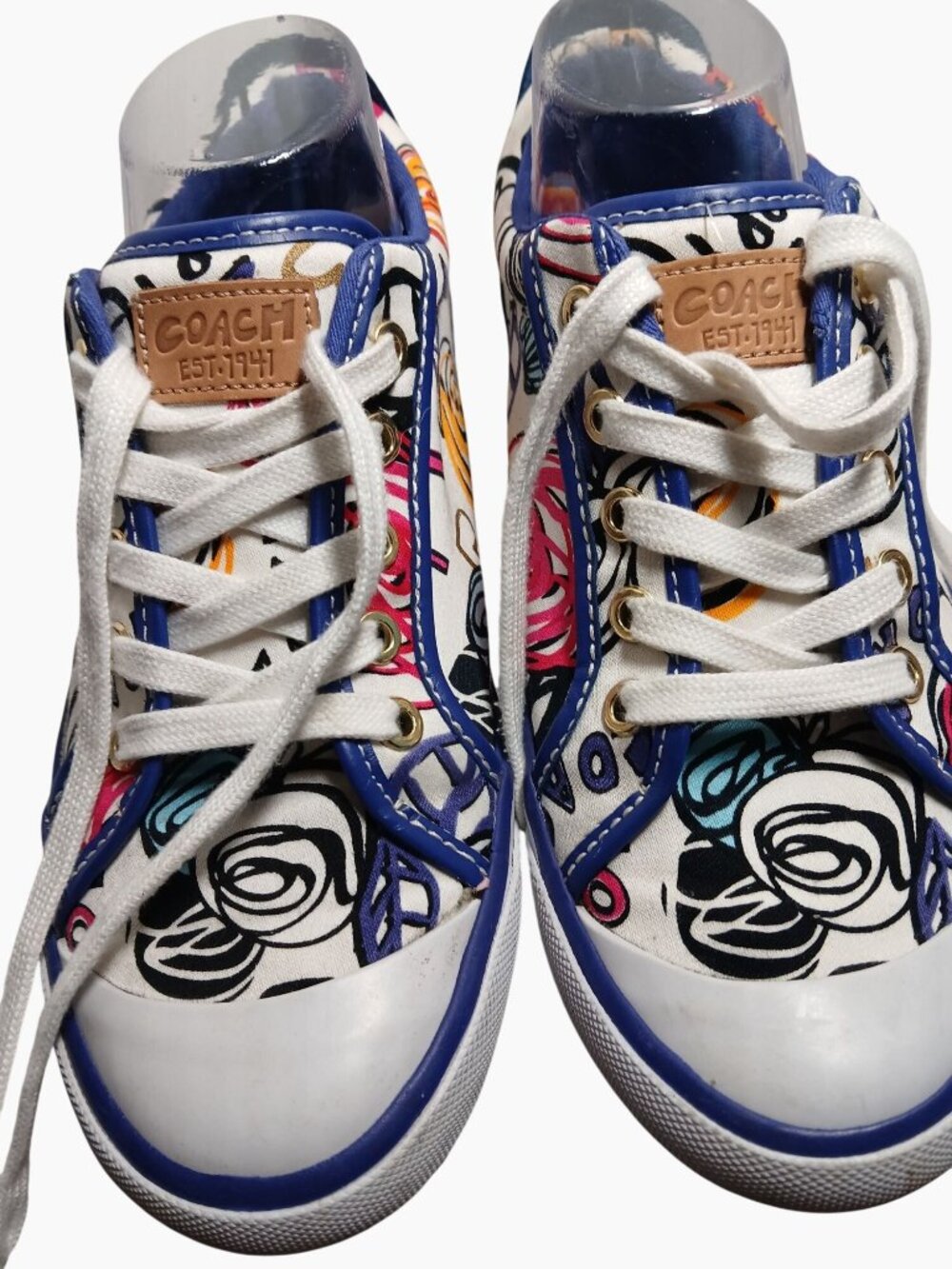 Coach Womens Poppy Graffiti Canvas Sneakers Size 8 Floral Casual Shoes Retro - Picture 2 of 15